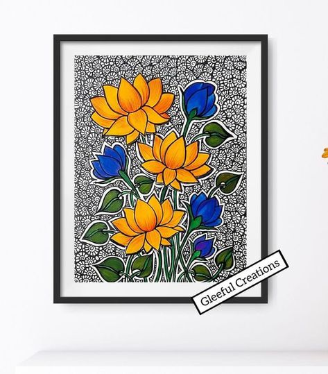 Madhubani Art Flower, Pichwai Stencil, Madhubani Paintings Ideas, Madhubani Drawing Indian Paintings, Mandala Art Ideas Creative, Madhubani Mandala, Pichwai Art Paintings, Madhubani Drawing, Creative Mandala Art