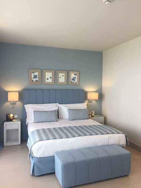 Room Color Ideas Bedroom, Comfortable Bedroom Decor, Beautiful Bedroom Colors, Blue Bedroom Walls, Room Color Combination, Living Room Wall Color, Bedroom Color Combination, Blue Bedroom Decor, Interior Design Your Home