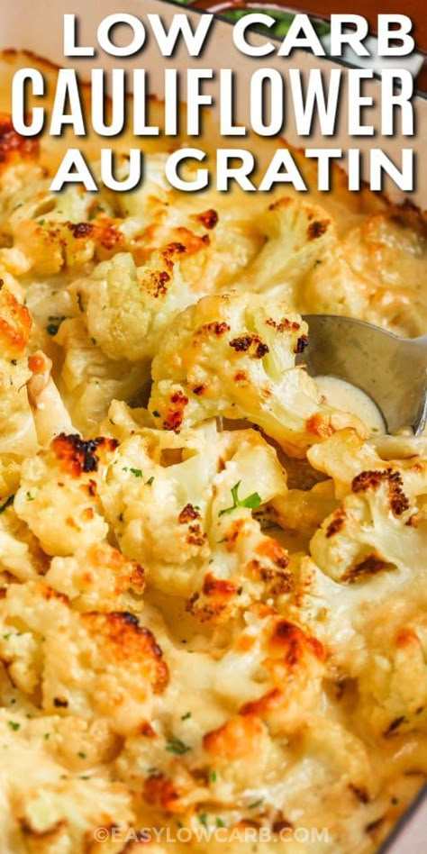 Cauliflower au Gratin Low Calorie Cauliflower Recipes, Baked Cauliflower Recipe, Cauliflower Au Gratin, Tasty Cauliflower, Low Carb Side Dish, Cauliflower Bake, Low Carb Side, Low Carb Menus, Au Gratin Recipes