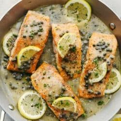 Lemon Salmon Piccata - The Recipe Critic Salmon Piccata Recipe, Lemon Ginger Chicken, Salmon Piccata, Creamy Soup Recipes, Lemon Caper Sauce, Piccata Recipe, Caper Sauce, Broccoli Cheese Soup Recipes, Cheese Soup Recipes