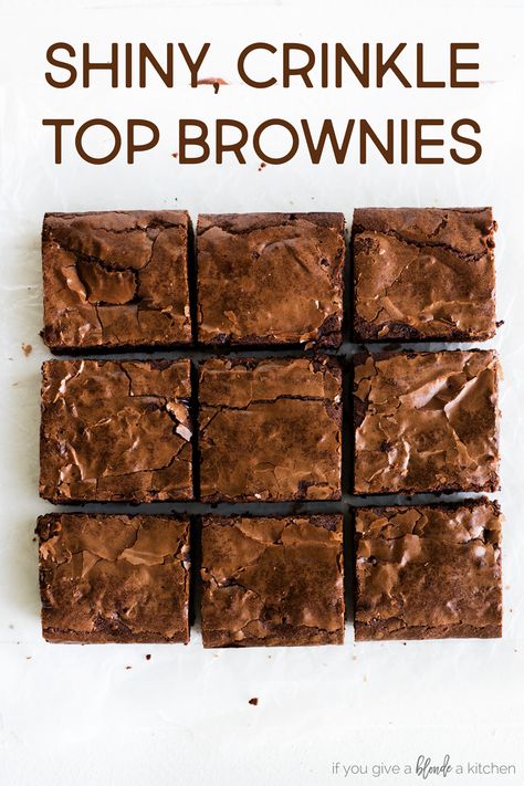 This is the absolute best recipe for fudgy, chewy brownies. The brownies have a shiny, crackly top and thick chocolate texture. A step-by-step video is included! | www.ifyougiveablondeakitchen.com via @haleydwilliams Fudgy Brownies Recipe, Perfect Brownie Recipe, Classic Brownies, Chewy Brownies Recipe, Classic Brownies Recipe, Chocolate Texture, Fudgy Brownie Recipe, Chewy Brownies, Brownie Toppings