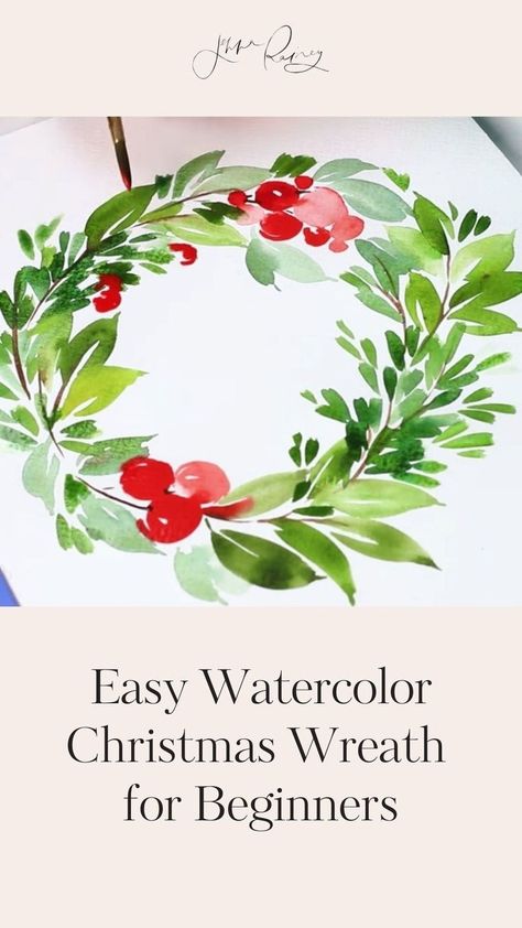 Get into the holiday spirit with this simple guide to painting a beautiful watercolor Christmas wreath. Whether you're a beginner or just looking for some festive inspiration, this tutorial has you covered. Learn how to mix vibrant colors and create a stunning wreath that will be the perfect addition to your holiday decor. Plus, get tips on using watercolor techniques to bring your wreath to life. Perfect for anyone wanting to add a personal touch to their Christmas cards! Watercolor Tutorial Beginner, Watercolor Christmas Wreath, Watercolor Christmas Cards Diy, Watercolor Holiday Cards, Christmas Card Tutorials, Watercolor Supplies, Watercolor Tutorial, Christmas Card Art, Diy Watercolor Painting