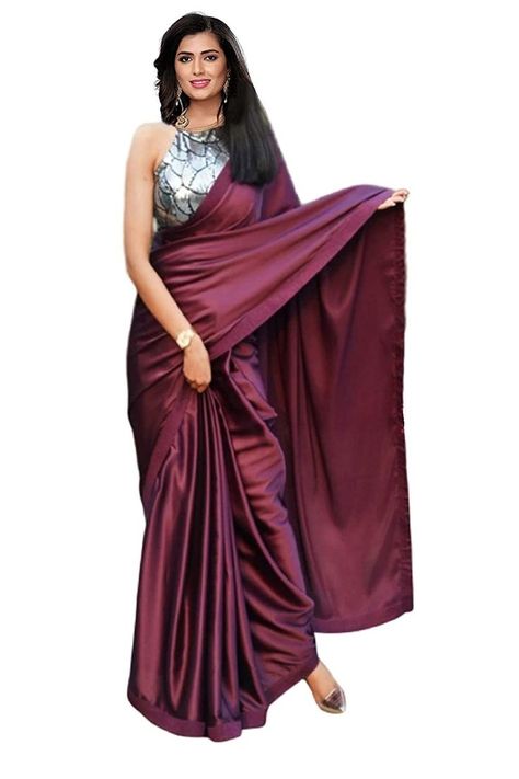 Purple Color Saree, Saree Contrast Blouse, Pongal Festival, Silver Blouse, Unique Blouse Designs, Satin Saree, Unique Blouse, Contrast Blouse, Ethnic Dress