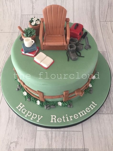 Retirement Cake Ideas, Retirement Party Cakes, Garden Birthday Cake, 70th Birthday Cake, 80 Birthday Cake, Realistic Cakes, Garden Cake, Retirement Cake, Beach Cakes