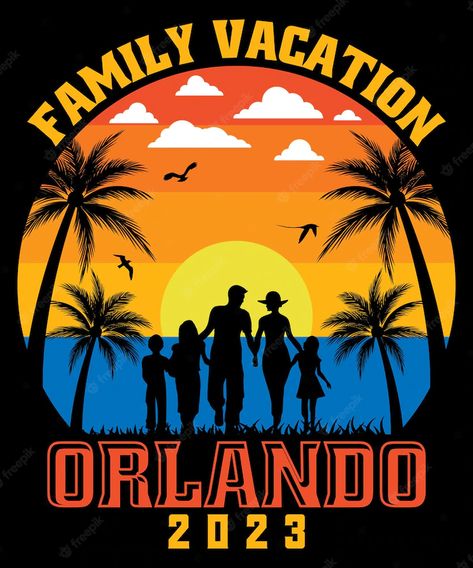 Vintage Tshirt Design, Vintage T Shirt Design, Family Logo, Orlando Beach, Tree Sunset, Palm Tree Sunset, Orlando Vacation, Beach Tee, T Shirt Design Vector