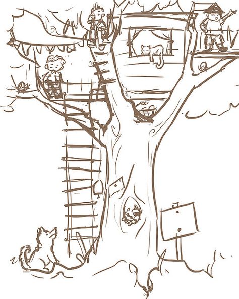 Treehouse Aesthetic Drawing, Treehouse Architecture Drawing, Tree House Designs Drawing, Treehouse Sketch, Tree House Sketch, Treehouse Drawing, Tree House Illustration, Treehouse Illustration, Treehouse Art