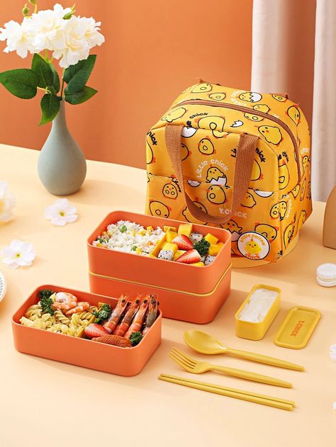 1pc Plain Lunch Box With Storage Bag & Cutlery | SHEIN USA Tiffin Box, Portable Safe, Box Lunch, Lunch Containers, Insulated Lunch Box, Style Japonais, Food Jar, Container Set, Bento Box Lunch