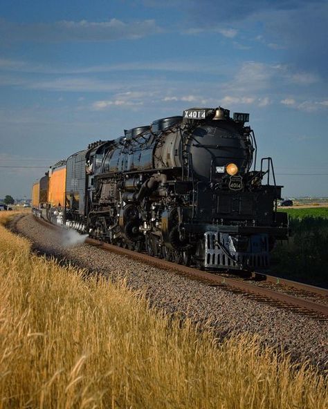 Christian on Instagram: "No. 4014 Big Boy Test run rounds the curve north of Platteville, CO July 8th, 2021 #4014bigboy" Big Boy 4014, Grand Funk Railroad, 4014 Big Boy Locomotive, Garratt Locomotive, Steam Locomotive, Steam Trains, Big Boys, Space Art, Steam