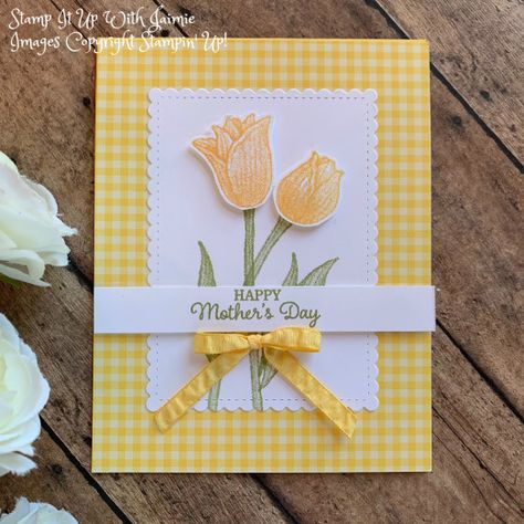 Stampin’ Up! Timeless Tulips Mother’s Day Card – Stamp It Up with Jaimie Mothers Day Cards Homemade, Tulips Card, Happy Mother's Day Card, Mothers Day Gifts From Daughter, Mother's Day Greeting Cards, Spring Cards, Handmade Kids, Mother's Day Diy, Mors Dag