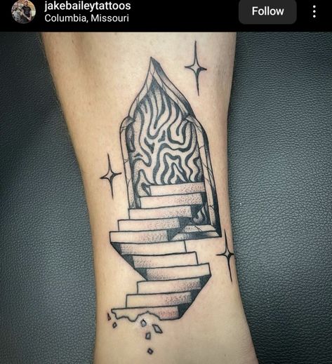 Portal Stairs Tattoo, Stairs Tattoo, Portal Tattoo, Neck Tats, Tattoo Practice, Line Art Tattoos, American Traditional Tattoo, Art Tattoos, American Traditional