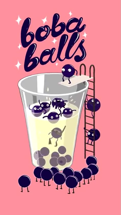 Kawaii Boba Wallpaper, Bubble Tea Illustration, Boba Stuff, Boba Wallpaper, Boba Art, Boba Balls, Bubble Tea Design, Balls Wallpaper, Drink Drawing