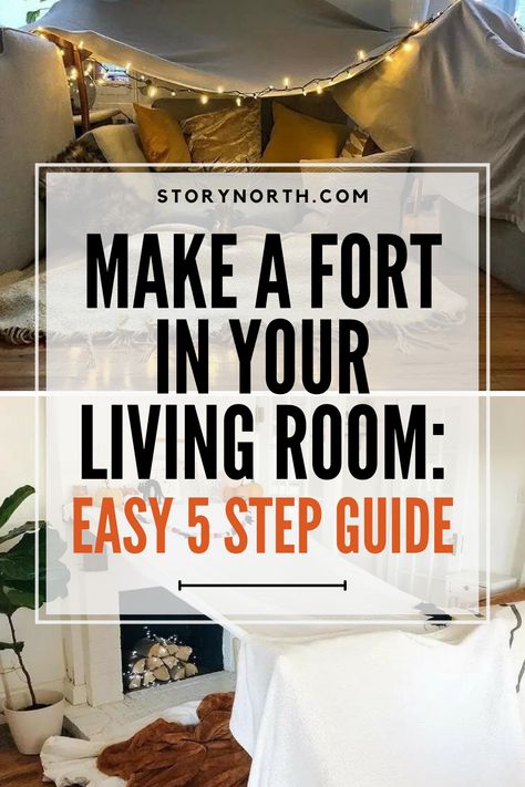 Looking for a fun indoor activity? Follow these 5 simple steps to create a homemade fort in your living room! #FortBuilding #IndoorFun #StayAtHome #LivingRoomFort #HomeDecor #HomeDIY #IndoorFort