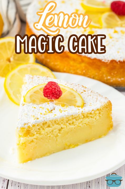 Lemon Magic Cake is a simple layered cake featuring a cake layer and a pudding layer that is surprisingly made from only one batter! Lemon Magic, Lemon Dream Cake, Cake On A Plate, Magic Cake Recipes, Lemon Pudding Cake, Lemon Layer Cakes, Dessert From Scratch, Lemon Cake Recipe, Lemon Dessert Recipes