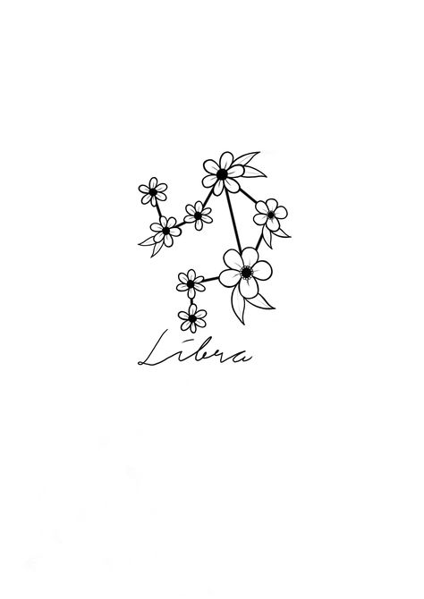 Libra constellation with a wild flower twist. Libra Birth Flower Tattoo, Cute Libra Tattoos, Libra Tattoo Flowers, Flower Libra Tattoo, Libra Tattoo With Flowers, Libra Small Tattoo, Libra Tattoo Constellation, Libra Star Tattoo, Libra Flower Constellation Tattoo