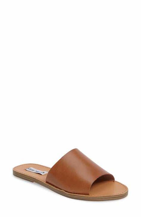 Flat Brown Sandals, Wide Width Shoes For Women, Summer Sandals Flat, Colored Sandals, Steve Madden Sandals, Wide Width Shoes, Summer Flats, Brown Leather Sandals, Shoe Inspiration