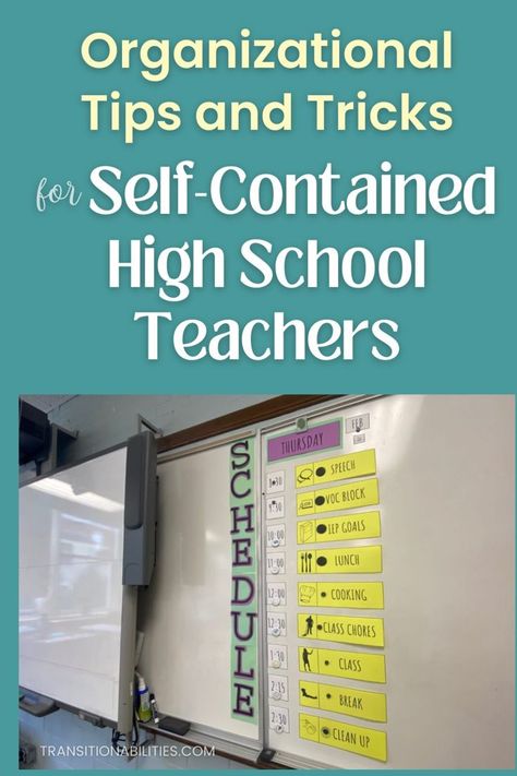 Staying Organized as a High School / Transition Self-Contained Teacher	Organizational Tips and Tricks for Self-Contained High School Teachers Special Education Organization, How To Stay Organized, Positive Classroom Environment, Effective Teaching Strategies, High School Special Education, Individual Education Plan, School Transition, Effective Classroom Management, Self Contained Classroom