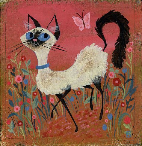 Brigette Barrager Image Chat, Illustration Vintage, Art Et Illustration, Small Cat, Cats Illustration, Arte Animal, Art And Illustration, Cat Painting, Vintage Cat