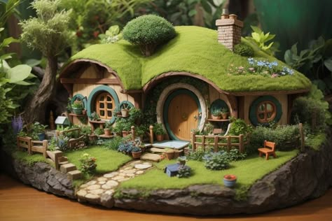 Diorama Ideas Diy, Mini Hobbit House, Tinkerbell House, Hobbit Houses Diy, Casa Hobbit, Hobbit Houses, Fantasy Buildings, Fairy House Crafts, Clay Fairy House