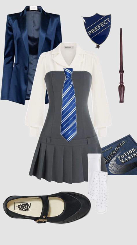 Modern Ravenclaw Uniform outfit Modern Ravenclaw, Ravenclaw Cosplay, Ravenclaw Uniform, Ravenclaw Outfit, Hogwarts Uniform, Hogwarts Outfits, Hogwarts Dr, Harry Potter Cosplay, Character Inspired Outfits