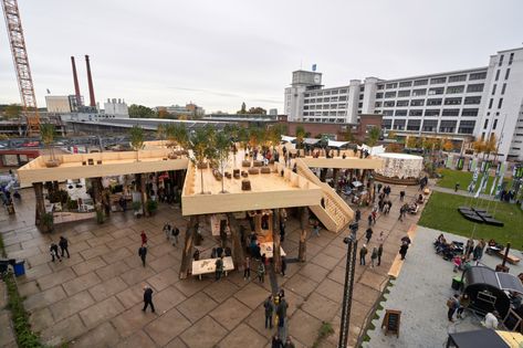 Biobasecamp pavilion aims to demonstrate the potential of timber in architecture Timber Pavilion, Retail Facade, Pavilion Architecture, Interactive Exhibition, Public Space Design, Timber Buildings, Construction Firm, Green Choices, Architecture Concept Drawings