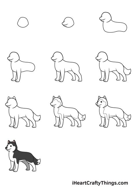 How to Draw a Husky – Step by Step Guide How To Draw A Husky Easy, Dog Drawing Simple Step By Step, Husky Drawing Easy, Husky Outline, Puppy Drawing Easy, Husky Drawing, Dog Drawing Simple, Animal Outline, Dog Drawings