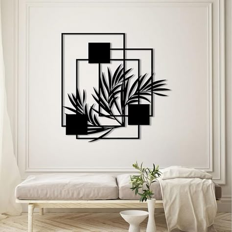 Amazon.com: Palm Leaf Metal Wall Art, Metal Leaves, Leaf Wall Decor, Tree Leaf Metal Wall Art, Geometric Metal Art, Metal Line Art Wall Decor, Maximalist Wall Decor, Wall Decor Living Room (24 "×24 "/ 60×60 cm, Black) : Home & Kitchen Wall Decor Maximalist, Metal Line Art, Maximalist Wall Decor, Line Art Wall Decor, Leaf Wall Decor, Unique Metal Wall Art, Black Metal Wall Art, Cnc Art, Plant Wall Decor