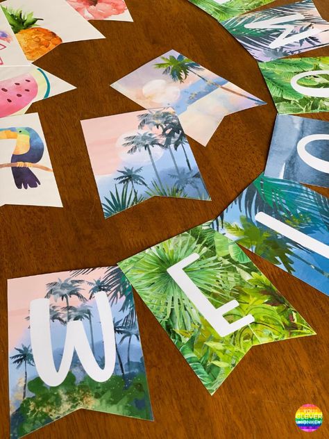 Pineapple Classroom, Classroom Bunting, Tropical Classroom, Jungle Classroom, Beach Theme Classroom, Jungle Theme Classroom, Ocean Classroom, Ocean Theme Classroom, Class Theme