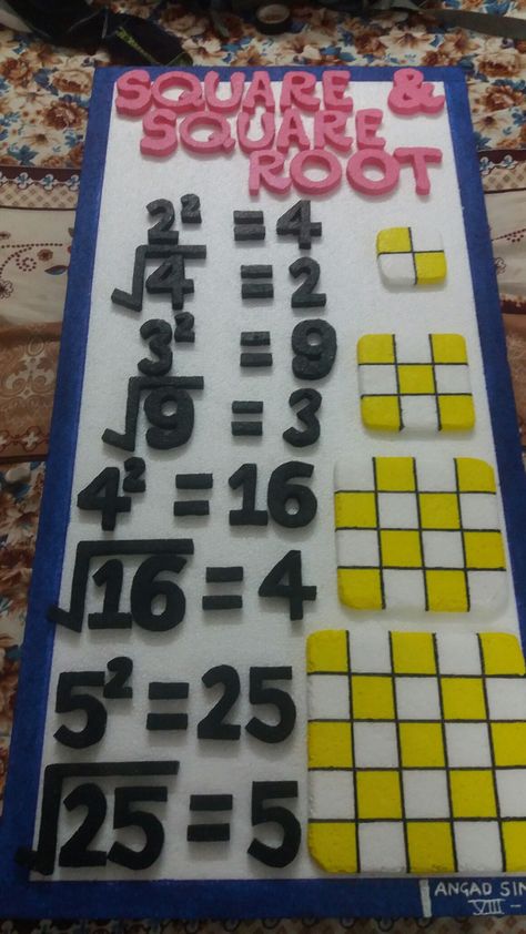 Maths - Square and square root model/project How To Teach Square Roots, Maths Still Models For Exhibition, Mathematics Models For Exhibition, Math Exhibition Ideas, Maths Model Ideas, Maths Exhibition Ideas, Maths Working Models For Exhibition, Maths Working Model Ideas, Math Models Project