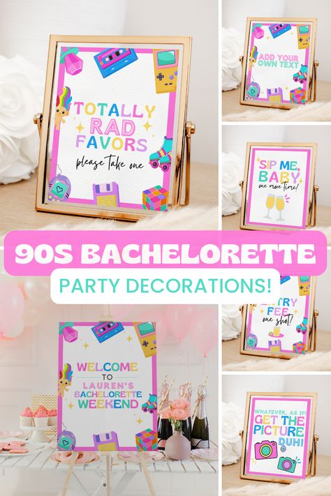 90s Bachelorette Party Favors, 90’s Theme Bachelorette Party, 90s Bridal Shower Ideas, 90s Bachelorette Party Decor, Bach To The 90's Bachelorette, Bachelorette 90s Theme, 90s Bachelorette Party Ideas, Back To The 90s Bachelorette, 90s Bachelorette Party