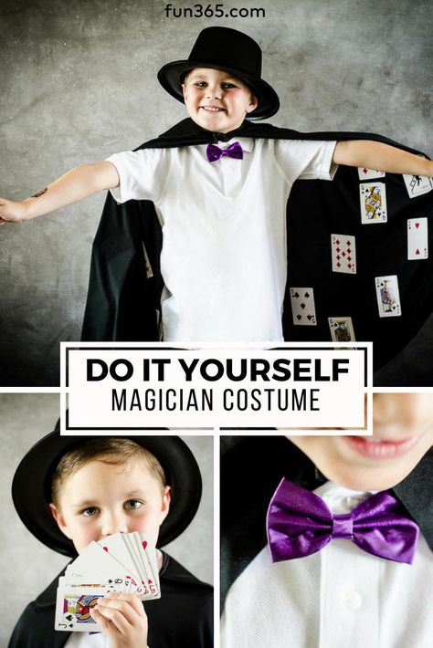 Do you have an aspiring magician at home? Make this adorable DIY Magician Costume to make his dreams come true. It only takes a few supplies to create this fun costume this Halloween. Magician Trunk Or Treat, Diy Magician Costume, Halloween Diy Outfit, Magician Costume, Circus Outfits, Fun Costumes, Diy Costumes Kids, Magic Day, Make Up Ideas