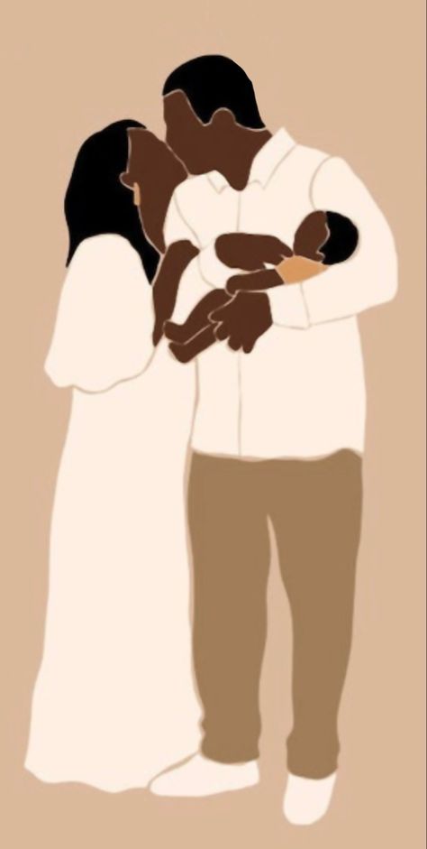 Black Family Aesthetic Drawing, Black Family Painting, Mom And Baby Illustration, Black Family Aesthetic, Black Family Cartoon, Black Family Art, Marriage Cartoon, Back Drawing, Black Couple Art