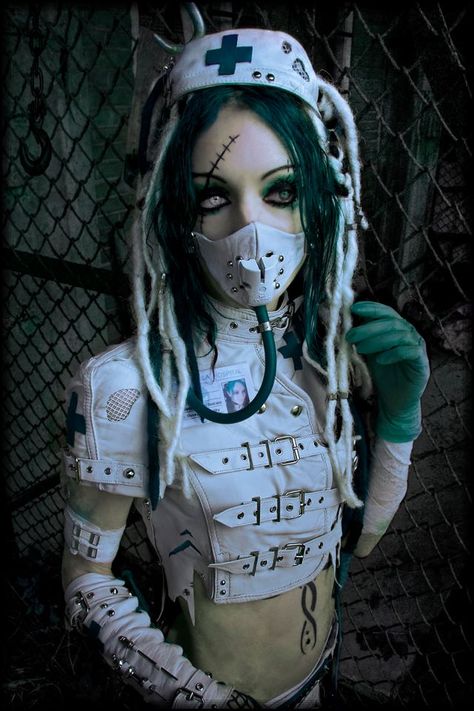 Abattoir Medical Surveyor by Itza Jupiter Horror Nurse, Cybergoth Fashion, Gothic Mode, Cyberpunk Clothes, Goth Outfit, Apocalyptic Fashion, Set Photo, Nurse Costume, Cyberpunk Fashion