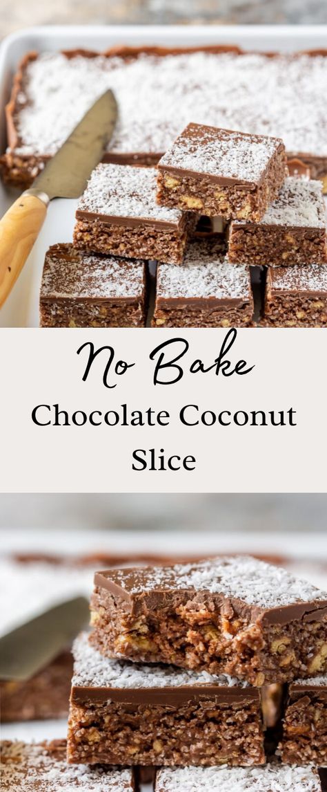 No Bake Chocolate Slice, No Bake Chocolate Slice Recipe, Chocolate Biscuit Slice, Slices Recipes Easy No Bake, No Bake Slices Healthy, Coconut Slice Recipe, No Bake Traybakes, Snack Ideas Easy Quick No Bake, Chocolate Slice Recipe