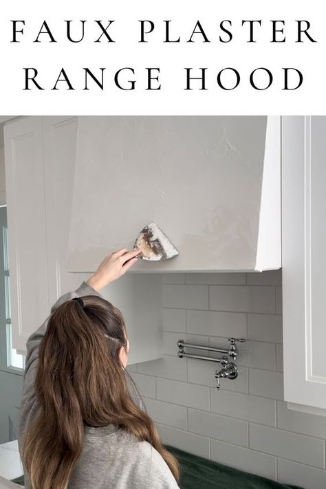 Faux plaster range hood. Small kitchen renovation on a budget. DIYs and decor hacks Small Kitchen Range Hood, Plaster Hood Vents Kitchen, Plaster Hood Vent, Range Hood Cover Diy, Hood Vents Kitchen, Faux Venetian Plaster, Plaster Range Hood, Kitchen Renovation On A Budget, Plaster Hood