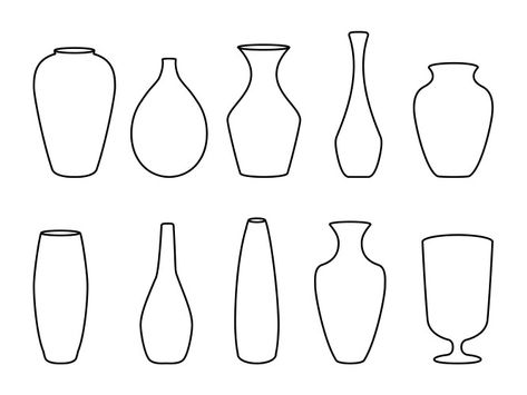 Vase Outline, Flower Vase Drawing, Outline Drawings, Single Flower, Vase Design, Ceramic Flowers, Simple Lines, Ceramic Vase, Line Drawing