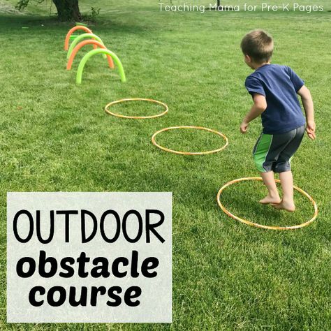 Outdoor Obstacle Course - Pre-K Pages Outdoor Obstacle Course, Outdoor Games For Preschoolers, Field Day Games, Backyard Obstacle Course, Kids Obstacle Course, Pre K Pages, Outside Games, Outdoor Games For Kids, Gross Motor Activities