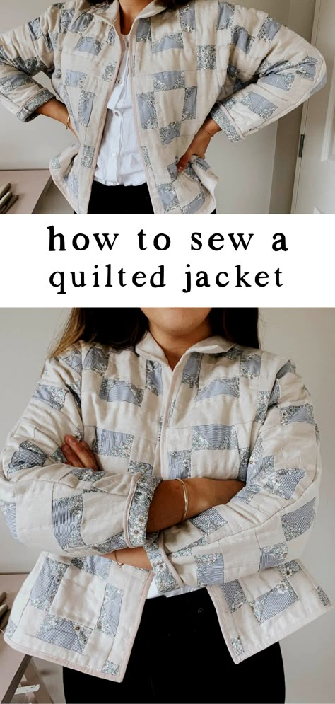 How to make a quilted jacket with me. Quilt jackets are a beautiful, unique piece to add to your wardrobe. How To Make A Jacket Pattern, Quilted Cardigan Pattern, Quilt Sweater Pattern, Sew A Quilted Jacket, How To Make A Quilt Jacket, Sewing Jacket Pattern, Patchwork Quilt Jacket Pattern, Sewing Clothes With Quilting Cotton, Sherpa Sewing Projects