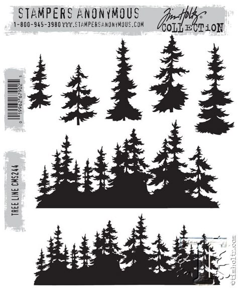 “tree line” #CHAS2015                                                                                                                                                                                 More Stampers Anonymous Christmas, Natur Tattoo Arm, Tim Holtz Stamps, Tree Stencil, Tree Stamp, Scroll Saw Patterns, Tree Line, Tree Silhouette, Tree Tattoo