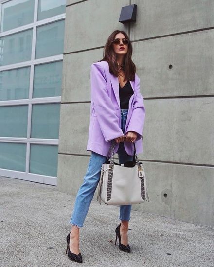 How to style a purple blazer Purple Blazer Outfit, Lilac Outfits, Lilac Blazer, Oversized Blazers, Purple Blazer, Flats Outfit, Purple Outfits, Summer Work Outfits, Oversized Coat