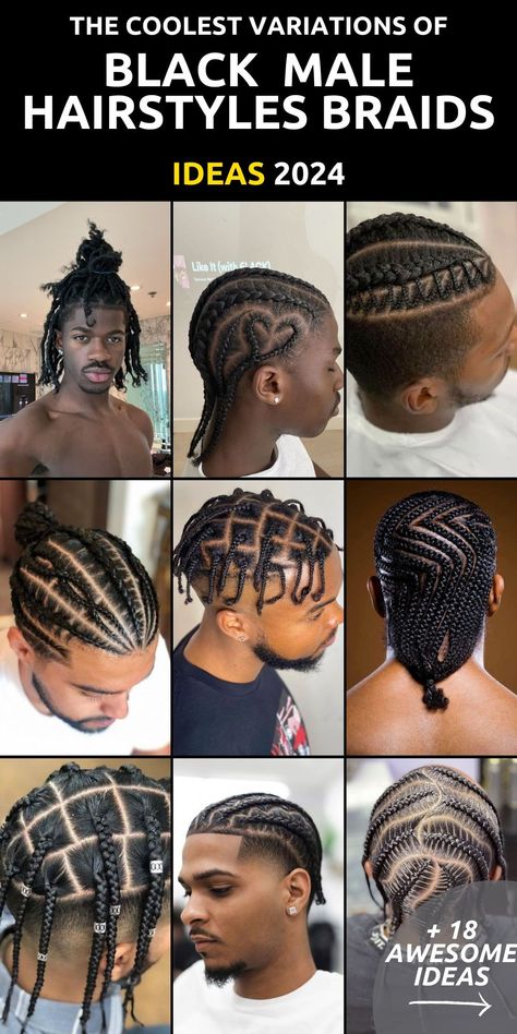 Experience the epitome of men's hair fashion in 2024 with our exclusive collection of 18 Dynamic Black Male Hairstyles Braids. From short to long, fade to 4c, we offer a wide range of braided styles that cater to your unique preferences. These braids are more than just a hairstyle; they're a statement of confidence and individuality. Whether you're seeking simplicity or intricacy, our selection has the perfect braided look to complement your style. Hair Styles For Men Braids, Different Types Of Braids For Men, Men Haircut Styles Braids, Cool Braid Hairstyles For Men, Men Plaits Hairstyles Short, Types Of Braids For Men, Plat Styles For Men, Short Braid Hairstyles For Men, Cool Cornrows Men