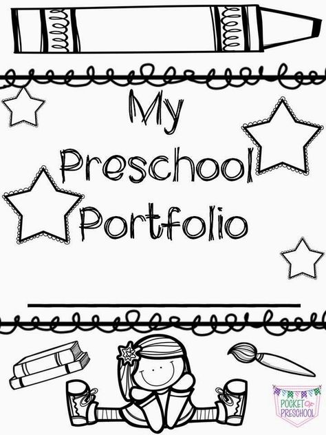 Design For Portfolio In School, Design For Portfolio, Preschool Memory Book, Preschool Portfolio, Preschool Journals, Pocket Of Preschool, Preschool Assessment, Kindergarten Portfolio, All About Me Preschool