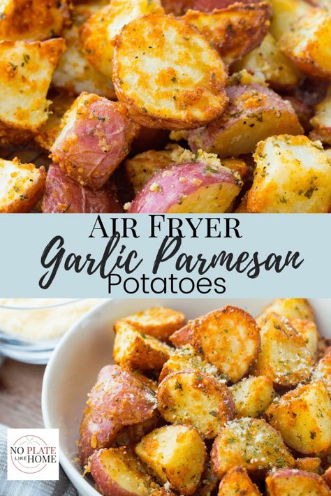 Potato Sides Air Fryer, Air Fryer Crispy Parmesan Potatoes, Air Fried Side Dishes, Air Fryer One Dish Recipes, Garlic Parm Potatoes Air Fryer, Air Fried Red Potatoes Recipe, Gluten Free Air Fryer Meals, Healthy Family Meals Air Fryer, Mini Red Potatoes Recipes Air Fryer