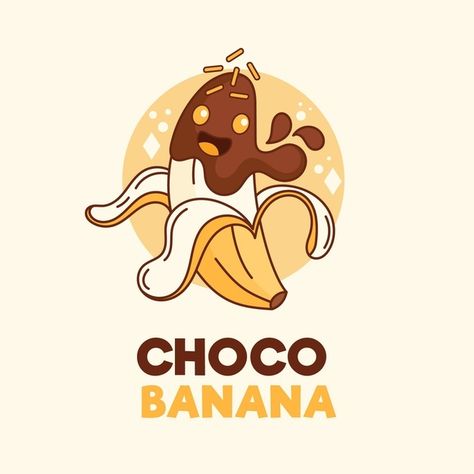 Logo About Food, Banana Logo Design Ideas, Banana Character, Banana Logo, Banana Roll, Banana Design, Choco Banana, Cartoon Banana, Chocolate Logo