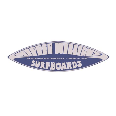 NIPPER WILLIAMS SURFBOARDS: 1968 Brookvale, Australia Surfboard Png Aesthetic, Surf Board Logo, Surfboard Graphic Design, Vintage Surf Logo, Surf Logos Vintage, Surfboard With Stickers, Surf Illustration Graphic Design, Stickers For Surfboards, Surfboard Graphic