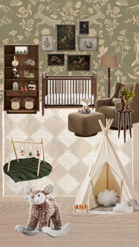 Woodland Nursery Inspo Dark Green Toddler Room, Traditional Woodland Nursery, Baby Room Woodland Theme, Woodland Theme Nursery Gender Neutral, Woodsy Nursery Gender Neutral, Outdoorsy Nursery Gender Neutral, Forest Boy Nursery, Cottagecore Nursery Boy, Woodland Nursery Gender Neutral