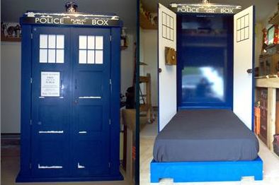 Wow! A man in New Zealand built a very special bed for his son. By day, it’s a life-size TARDIS (the time machine from Doctor Who) disguised as a police box. By night, it’s a fold-down bed! It has a working police light, pulsing LEDs, and a talking telephone. It’s up for sale to the highest bidder. Murphy Bed Plans, The Tardis, Doctor Who Tardis, Police Box, Wibbly Wobbly Timey Wimey Stuff, Interesting Ideas, Timey Wimey Stuff, Amazing Ideas, Time Lords