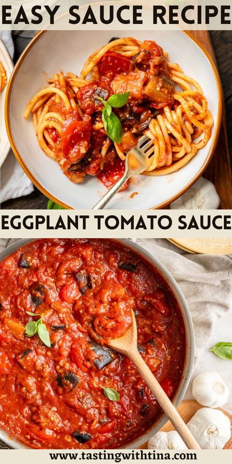 If you're looking for a simple yet delicious recipe, this Eggplant Tomato Sauce is the perfect dish! With its blend of fresh ingredients, an explosion of flavors, and a touch of Italian flair, this is sure to become a family favorite! Eggplant Pasta Sauce, Easy Sauce Recipe, Eggplant Pasta, Homemade Comfort Food, Italian Chopped Salad, Tomato Sauce Recipe, Yummy Pasta Recipes, Cheesy Recipes, Dinner Inspiration