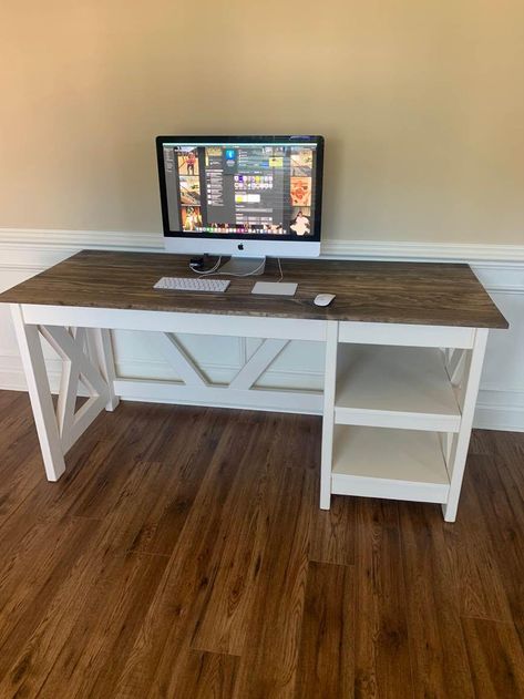 Diy Farmhouse Desk, White Computer Desk, Farmhouse Desk, Anna White Diy Plans Furniture, Desk Plans, Small Farmhouse, Anna White, White Desks, Diy Desk