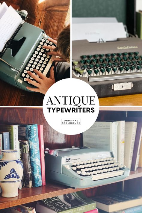 Decorating With Old Typewriters, Old Typewriter Decor Ideas, Typewriter Display Ideas, Vintage Typewriter Decor, Typewriter Decor Display, Old Typewriter Decor, Vintage Typewriter Aesthetic, Typewriter Display, Typewriter Decor