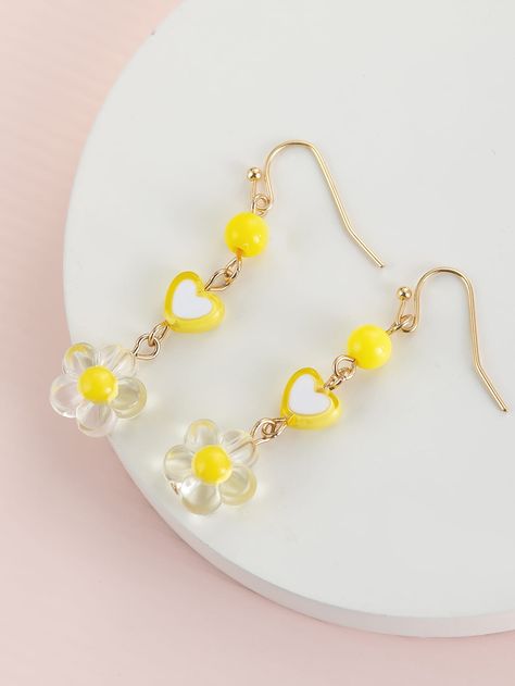 Yellow Cute   Polyresin  Dangle Embellished   Jewelry Aretes Diy, Anting Manik, Embellished Fashion, Diy Jewelry Unique, Bracelet Craft Diy, Yellow Jewelry, Chain Maille Jewelry, Funky Earrings, Kawaii Jewelry